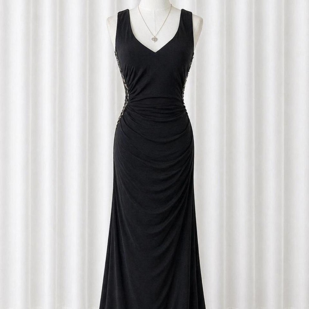 Y2K black draped mermaid maxi dress